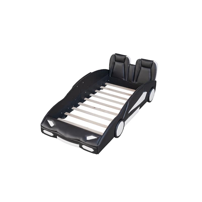 Sleek Black Twin Race Car Bed with Wheels - Speed into Sleep!