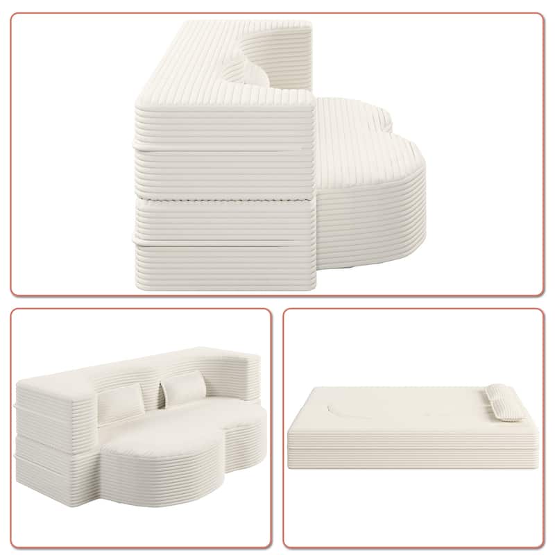 Modern Minimalist Compressed Upholstered Convertible Two-Seater Sofa Bed with 2 Pillows