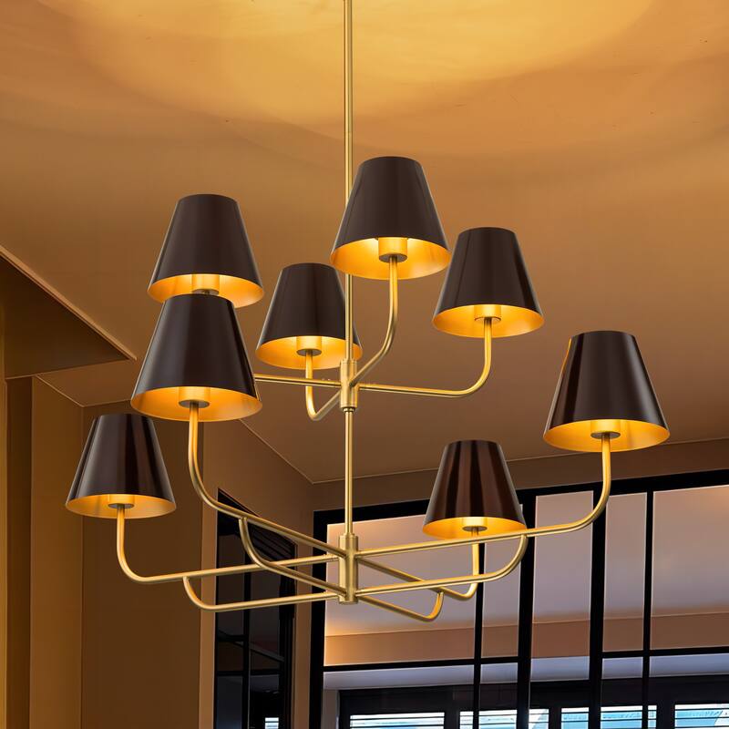 8-Light Mid-Century Modern Gold Linear Sputnik Tapered Large Chandelier for Dining Room