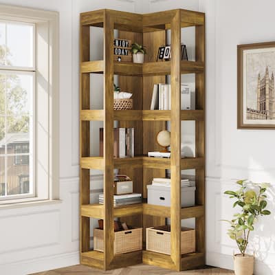 71" L-Shaped Tall Corner Bookshelf