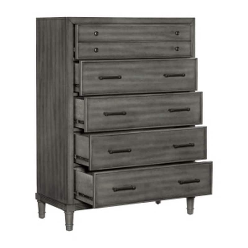 Ceila 53 Inch Tall 5 Drawer Dresser Chest, Round Tapered Legs, Gray Finish