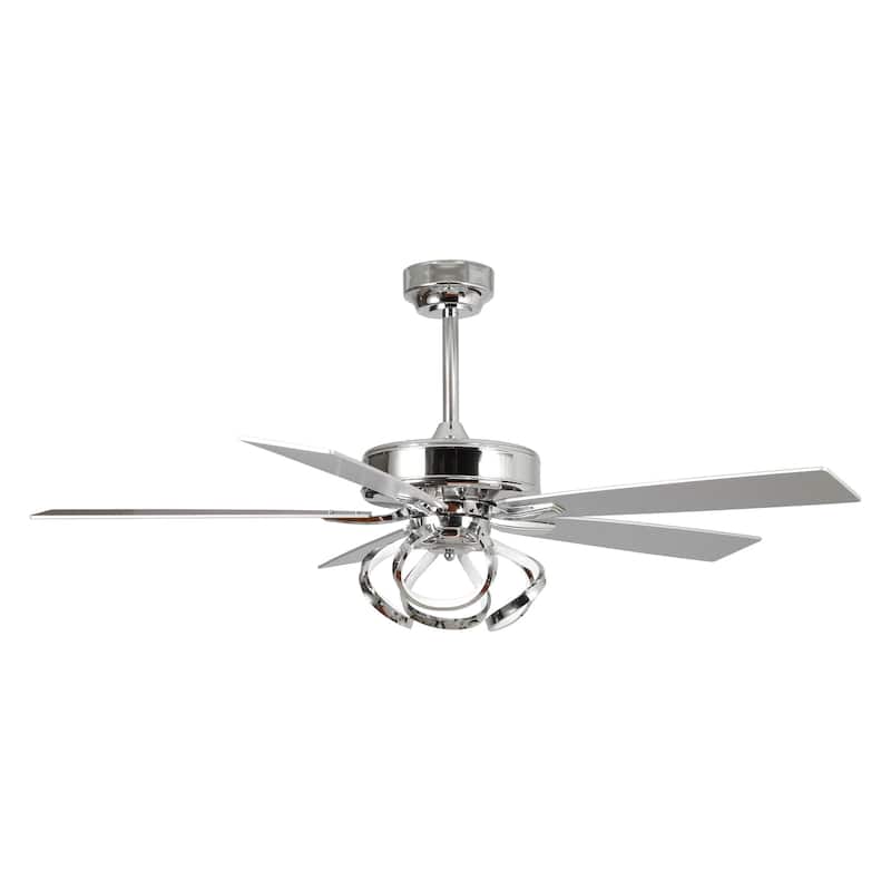 52" Modern Chrome/ Black Indoor Dimmable LED Ceiling Fan with Light and Remote