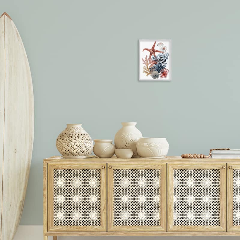 Stupell Natural Aquatic Sea Creatures Framed Giclee Art Design By Ramona Murdock