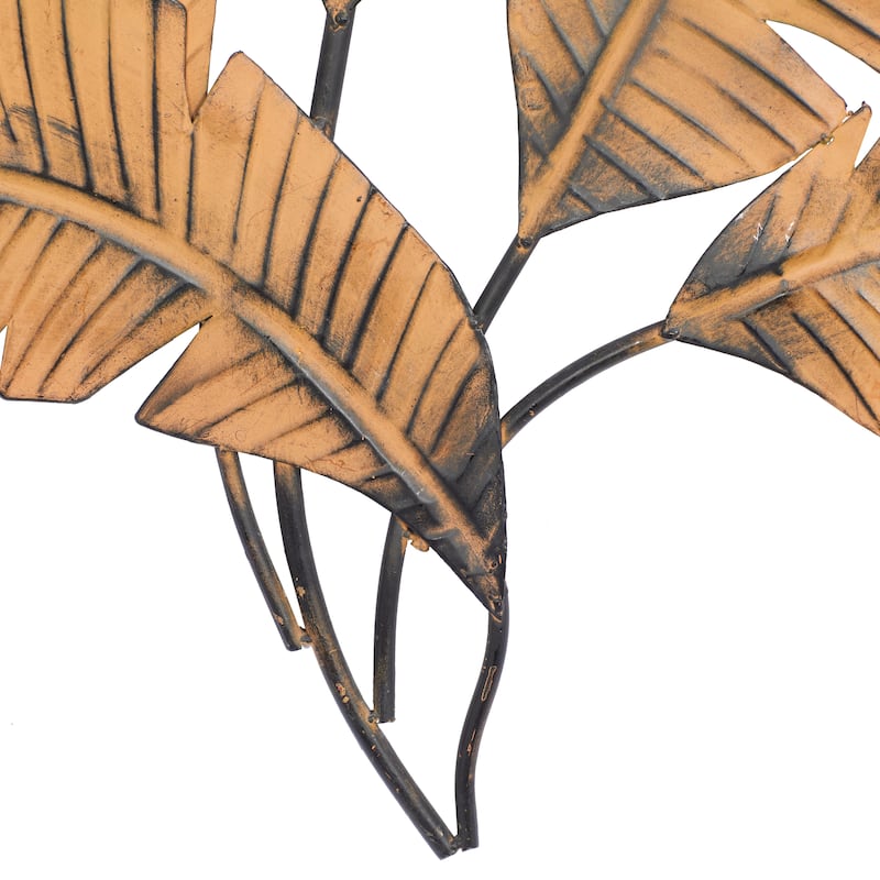 Metal Leaf Clutter Palm Wall Decor with Distressed Textured - Brown - Roche River Decor