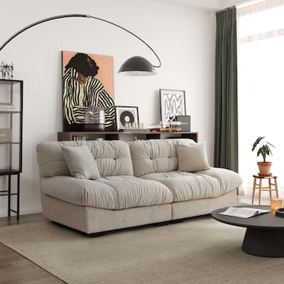 89" Suede Sectional Sofa Cloud Shape Couch for Living Room