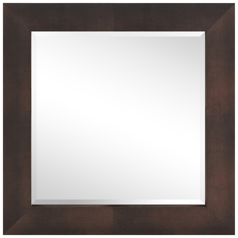 Bronze on Black Metallic Shagreen Leather Framed Beveled Mirror - 48" x 48"