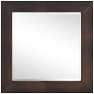 Bronze on Black Metallic Shagreen Leather Framed Beveled Mirror - 48" x 48"