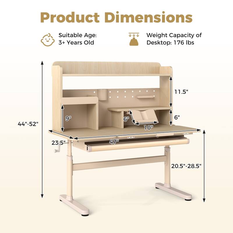 Gymax Kids Study Desk w/Tilt Desktop Retractable Book Stand & Pegboard