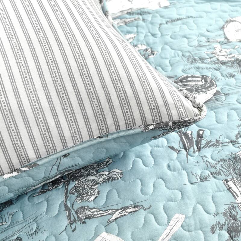 Lush Decor French Country Toile Cotton Reversible 3 Piece Quilt Set