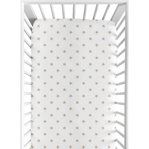 slide 2 of 6, Sweet Jojo Designs Gold and White Star Celestial Collection Fitted Crib Sheet