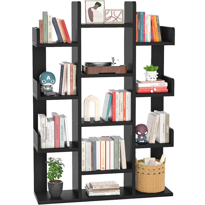 Industrial Wood Bookshelves with 13 compartments,Tree-Shaped Bookcase,Books Organizer Display Shelves