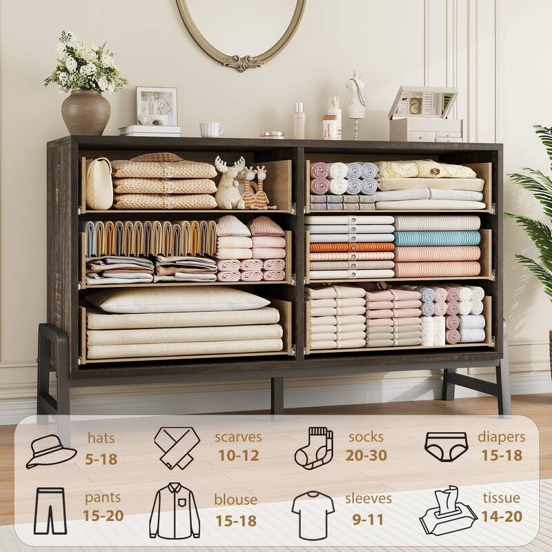 6 Drawers Dresser, with R-Shaped Legs, 52"