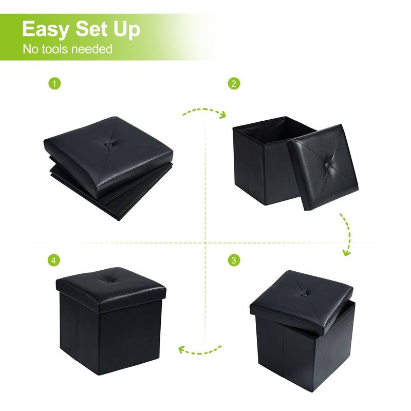 2 PC Storage Folding Ottoman, Storage Footrest Stool, Faux Leather Storage Bench Cube with Padded Seat for Small Space