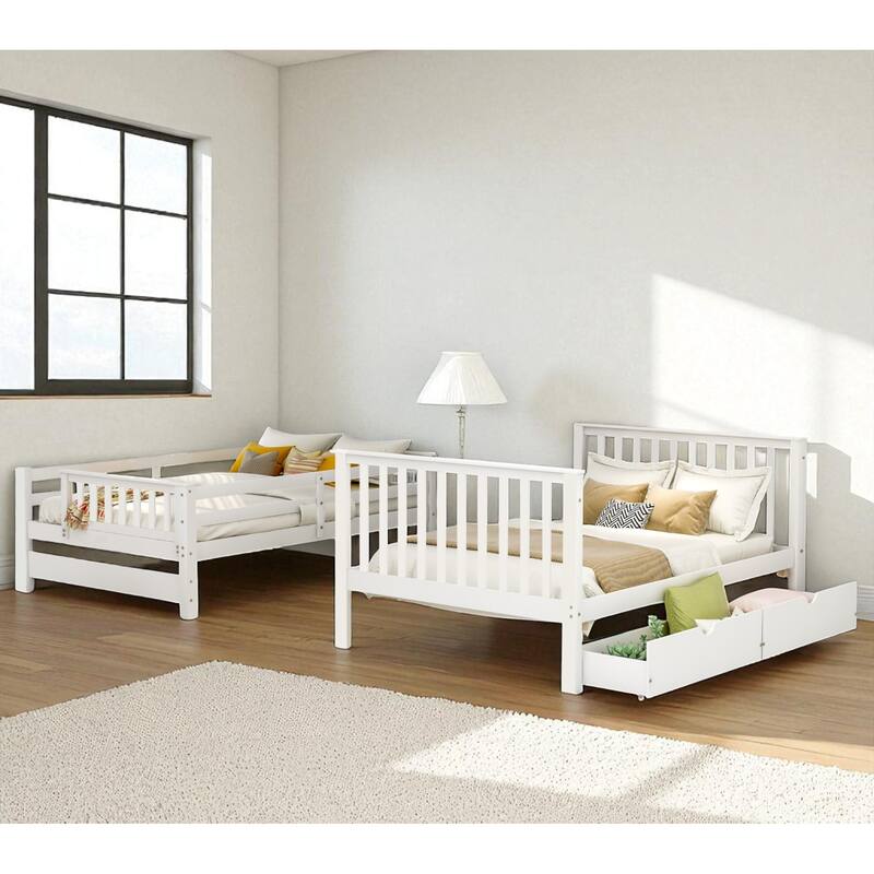 Full Over Full Bunk Bed with Staircase, Shelves, 6 Drawers, Storage and Safety Guardrails for Kids or Teens