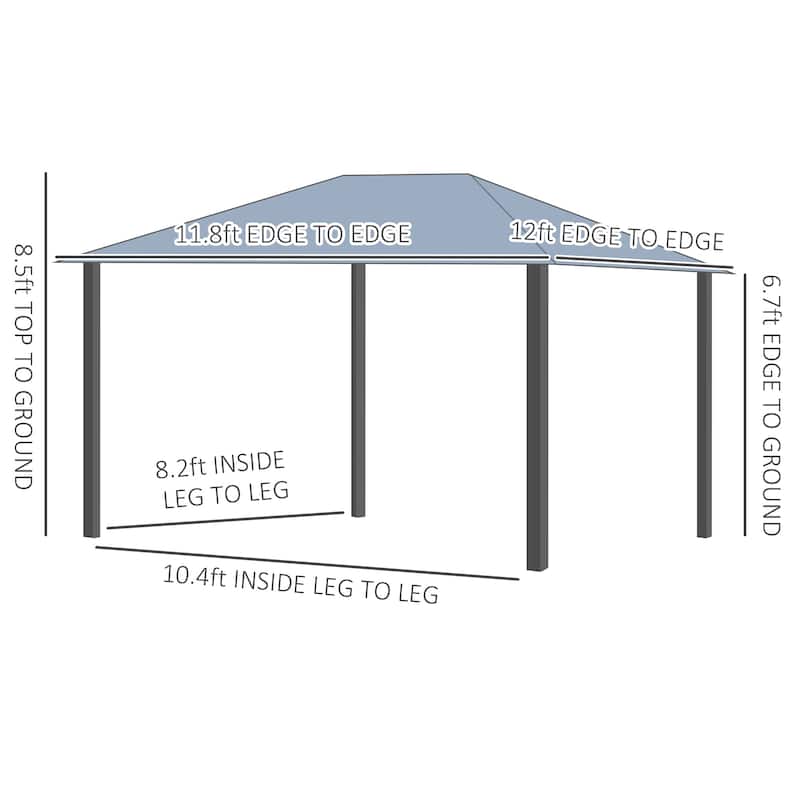 Outsunny 10x12 Hardtop Gazebo with Aluminum/Metal Frame, Polycarbonate Gazebo Canopy with Netting and Top Vent