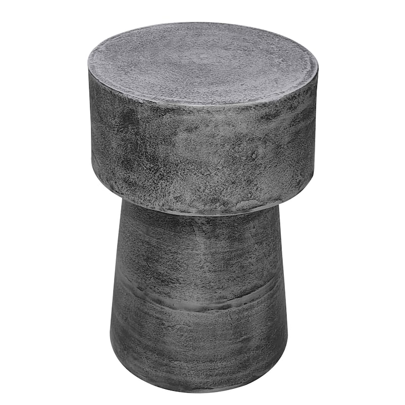 Vintage 23.6 Inch Accent Side Table Round Top, Antique Silver Cast, Aluminum Drum Base