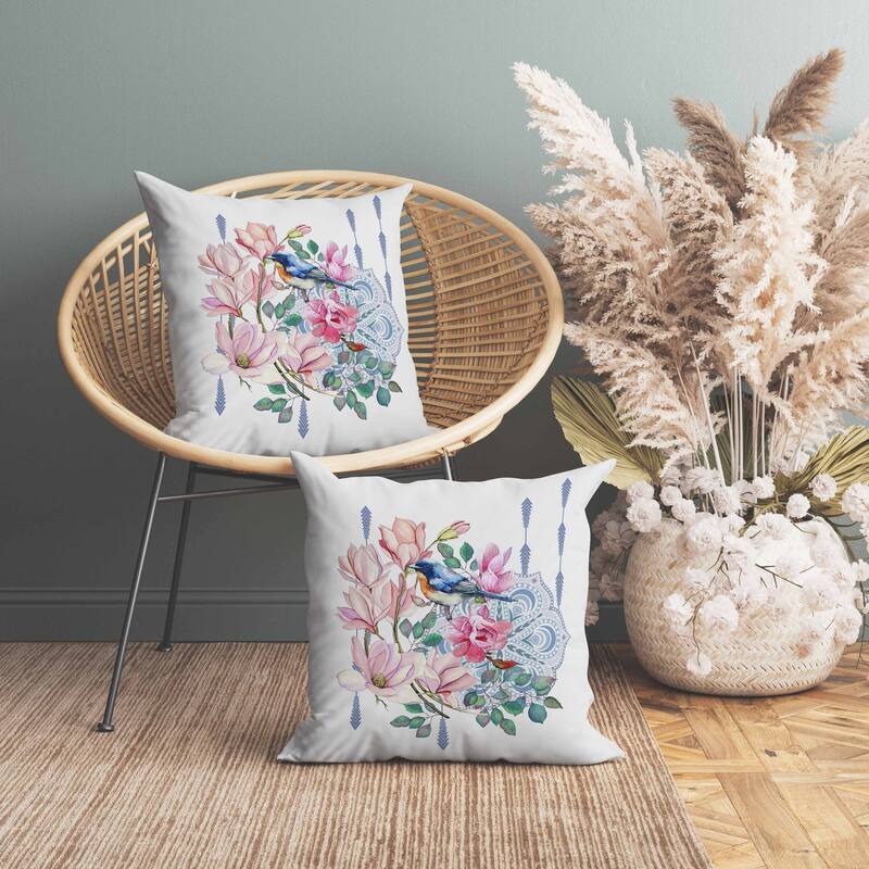 Songbird Flora Fusion Faux Suede Reversible Throw Pillow Blue and Pink