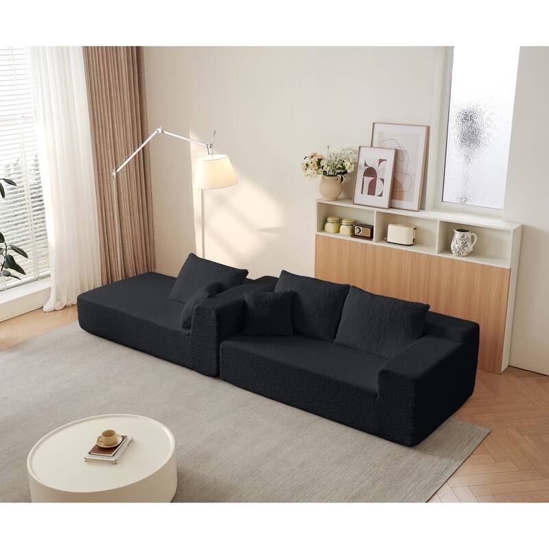 Modular Sectional Sofa with L-Shape Chaise, Chenille Upholstered Cloud Sofa, Corner Deep Seat Sofa with 5 Throw Pillows