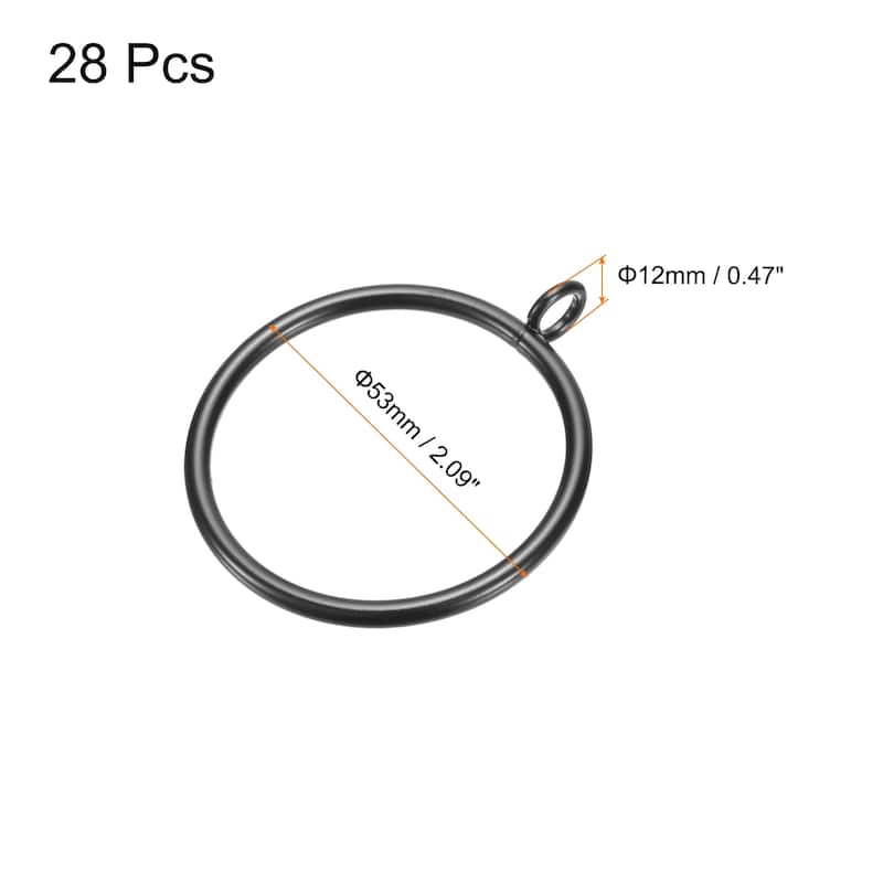 28 PCS Curtain Rod Rings with Eyelets - Black - 1.8 Inch