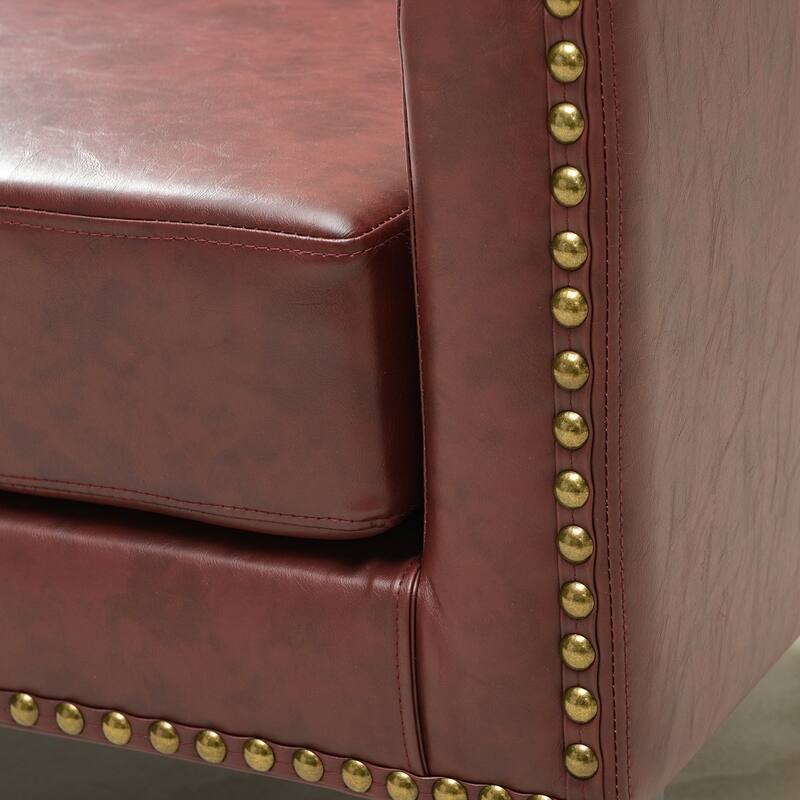 KINWELL 50"W Tufted Faux Leather Upholstered Small Loveseat Sofa
