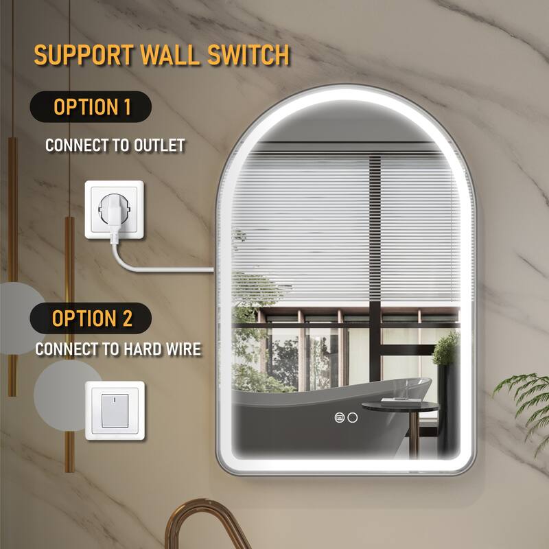 24/28''W X 36''H Wall Mounted Bathroom Framed LED Mirror With Memory Function,Anti-fog,Dimmable
