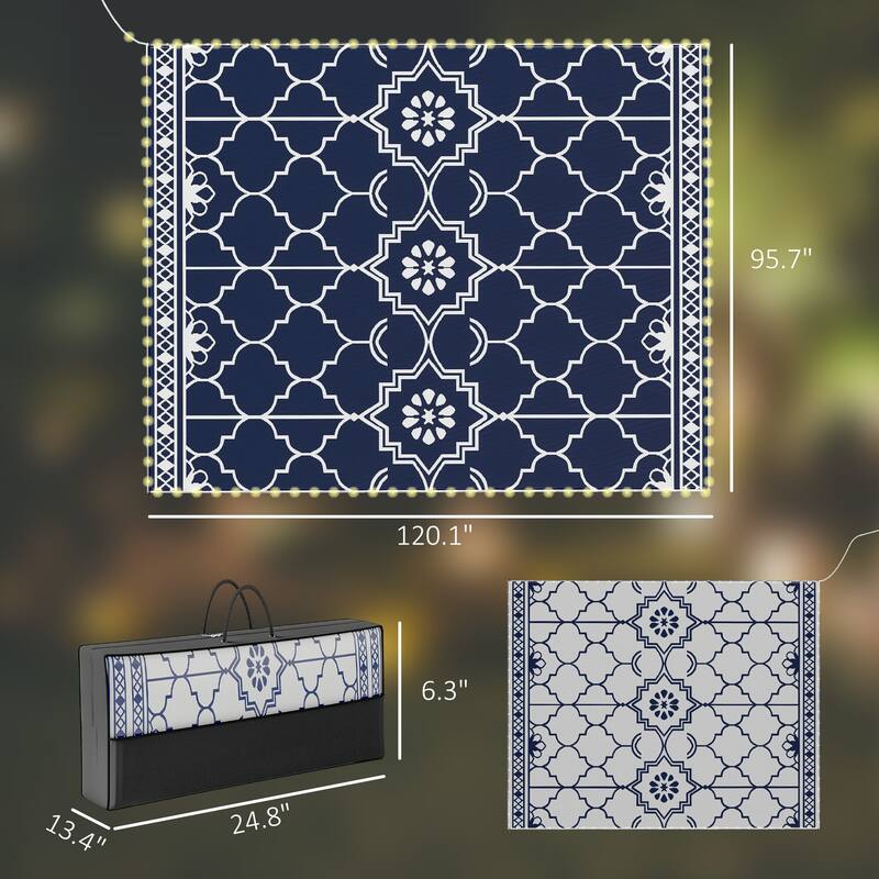 Outsunny Reversible Outdoor Rug Carpet with LED Lights, 10' x 8' PP Straw Rug, Portable RV Camping Mat - 10' X 8'