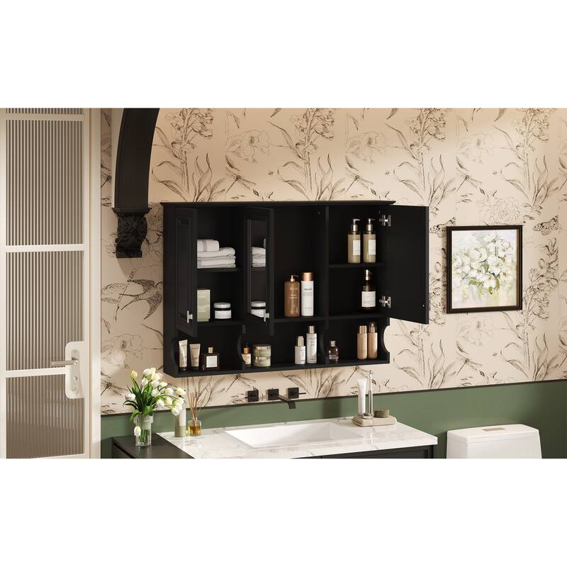 Roomfitters 41 Inch Mirror Medicine Cabinet with Open Shelves, Wall Mount Storage with Adjustable Shelf & Doors