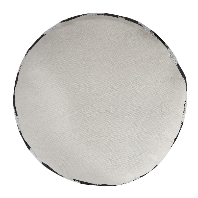18" White and Black Geometric Medallion Round Pouf Ottoman