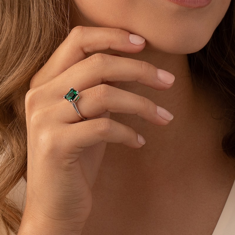 14k White Gold 2ct Created Emerald Solitaire Ring