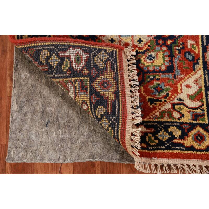 Hand Knotted Oriental 100% Wool Carpet Traditional Geometric Oranges & Rust Heriz (serapi) Runner Rug - 9' 9'' X 2' 6''