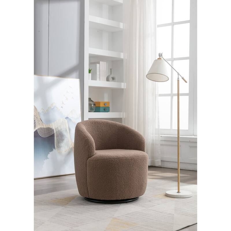Swivel Accent Armchair Teddy Fabric Upholstered Barrel Chair with Black Point Round Swivel Metal Base
