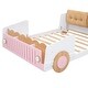 preview thumbnail 9 of 8, Full Size Car-Shaped Platform Kids Bed Frame with Soft Cushion Headboard, Built-in Footboard Shelves, and Fun Design, White
