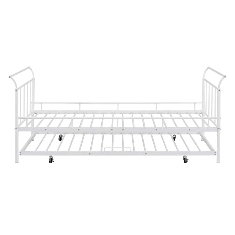 White Twin Size Metal Daybed with Curved Handle & Twin Trundle