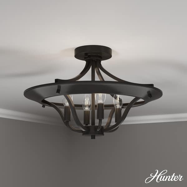slide 2 of 4, Hunter Perch Point Noble 4-Light Flush Mount Ceiling Light - Rustic, Transitional, Mountain, Modern Noble Bronze