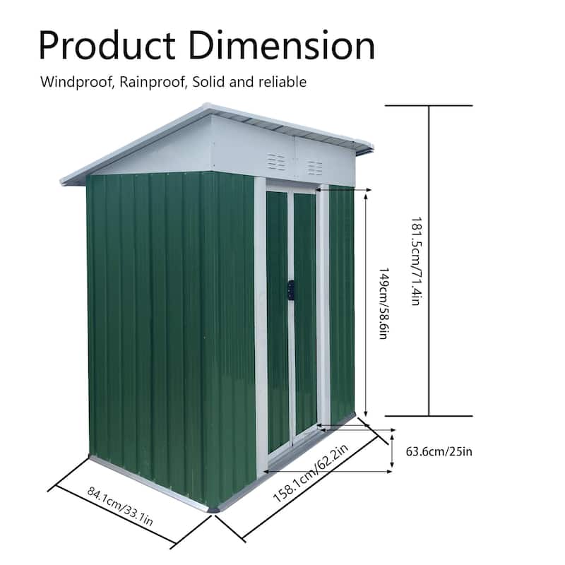 Outdoor Pent Garden Shed Metal Garden Shed with Sloped Roof & Lockable Doors Weatherproof Tool Shed for Backyard