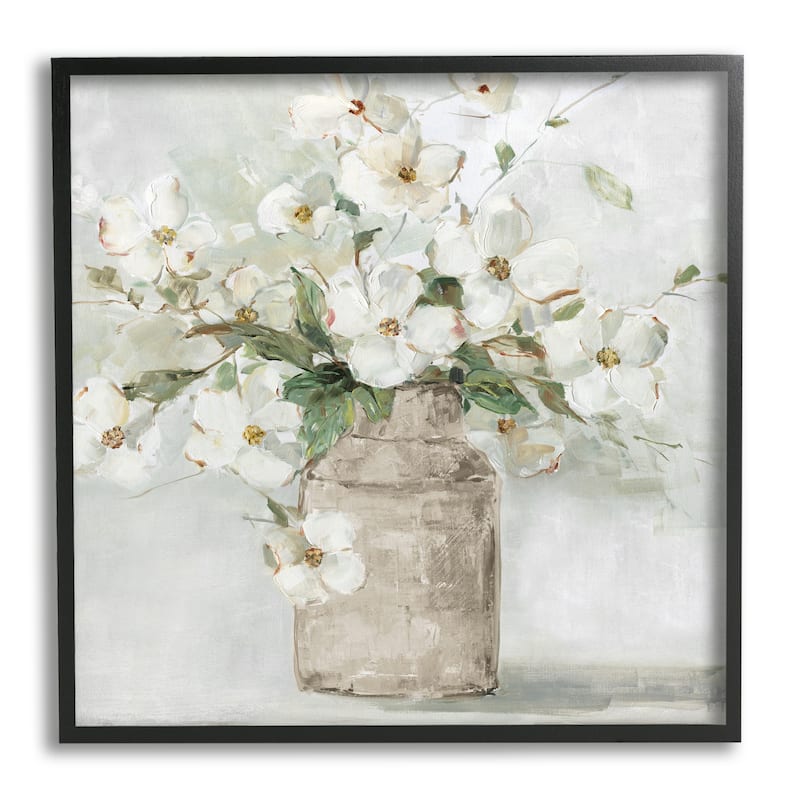 Stupell Lady's Smock Floral Bouquet Rustic Milk Tin Blooming Framed Giclee Texturized Art by Sally Swatland - Green - 24 x 24 - Black