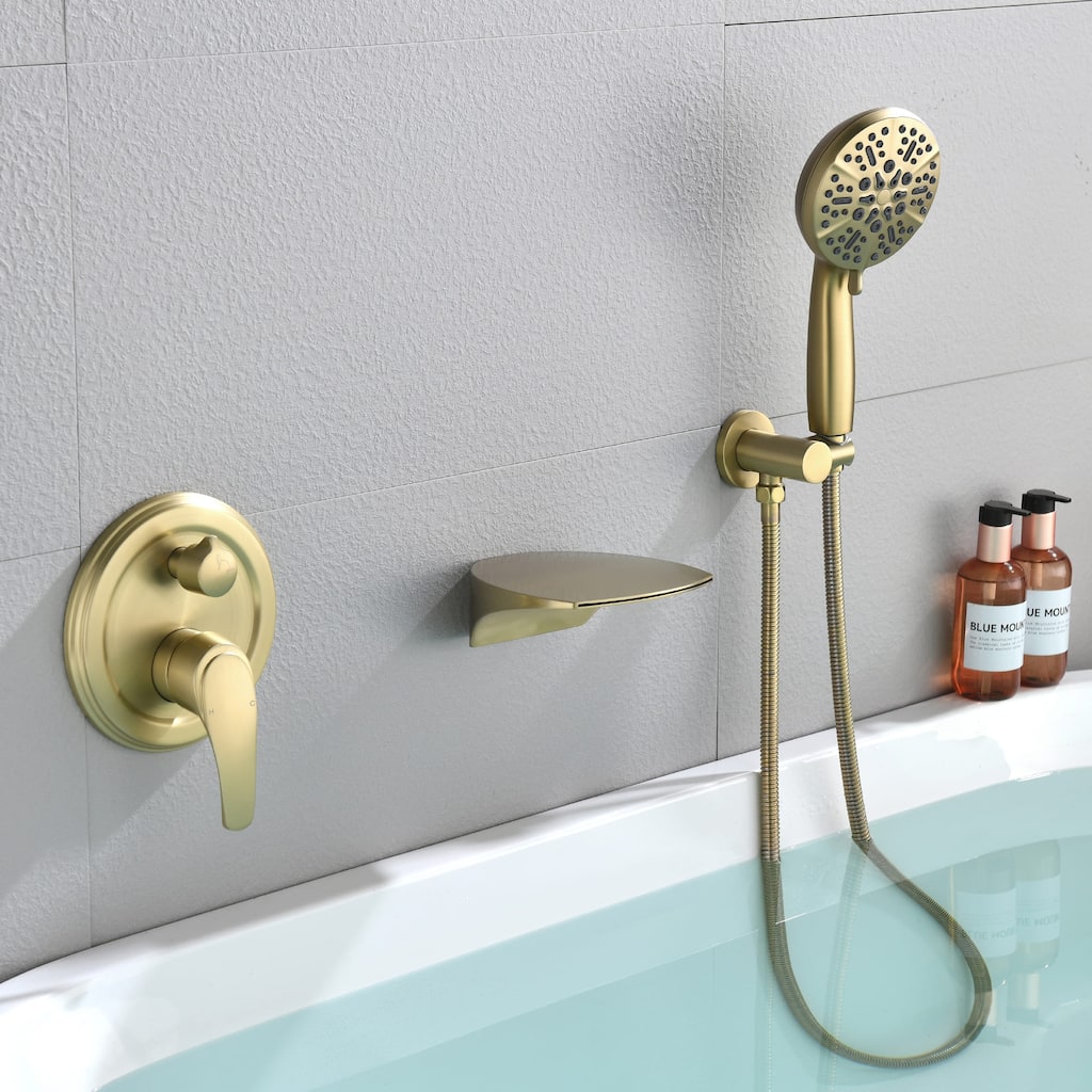 Wall Mounted Tub Faucet With Handheld Shower Waterfall Bathtub Faucet With Hand Shower Tub Filler With Pressure Balance Valve