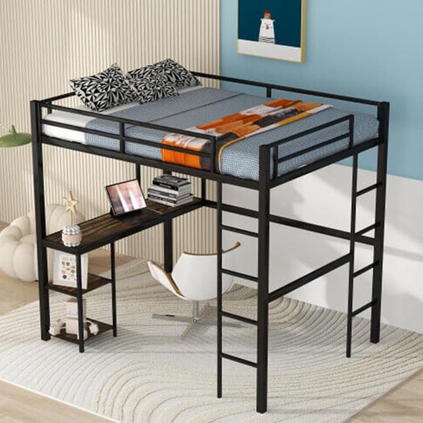 Heavy Duty Metal Loft Bunk Beds Full Size Desk Storage Rectangle Desk