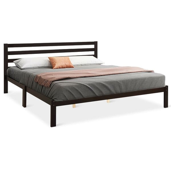 Shop Gymax Solid Wood Platform Bed W Headboard Design King Size Bed Frame Wood Slat Support Espresso On Sale Overstock 29010638