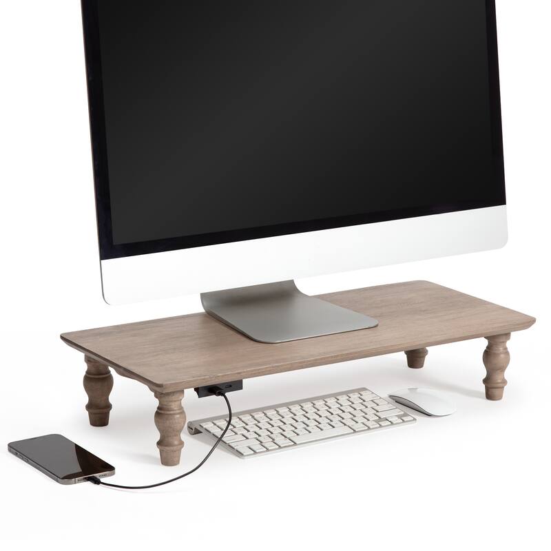 Jani Wood Monitor Stand Riser Desk - Ergonomic Design Stand, Desktop Organizer Table for Home, Office Workspace, Gaming Desk - Brown