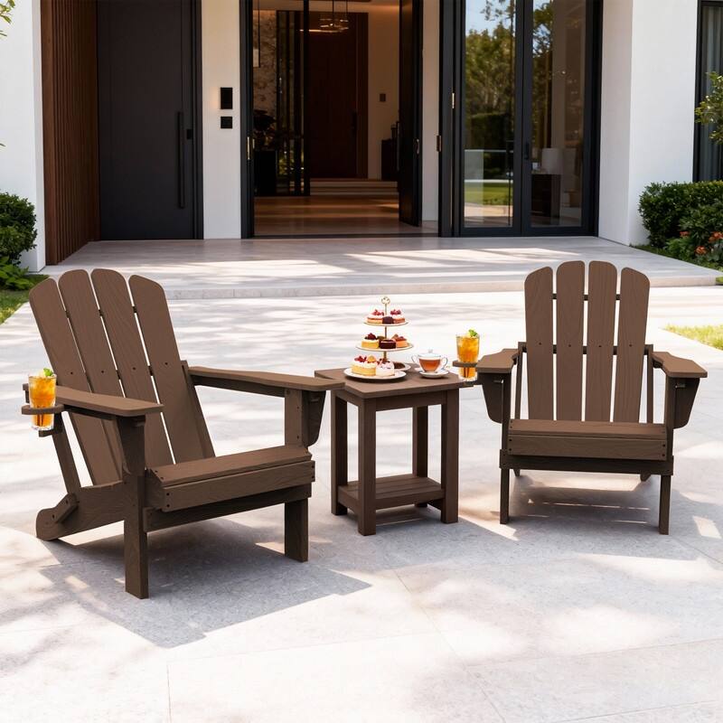 Domi Folding Adirondack Chair,Wooden Textured with Cup Holder,HDPE