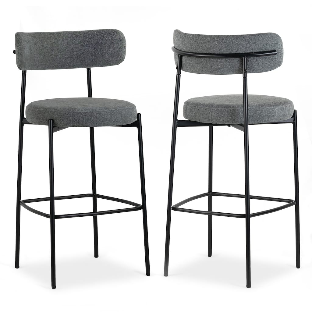 Set of 2 Awen Gray Boucle Bar Stool with Black Legs