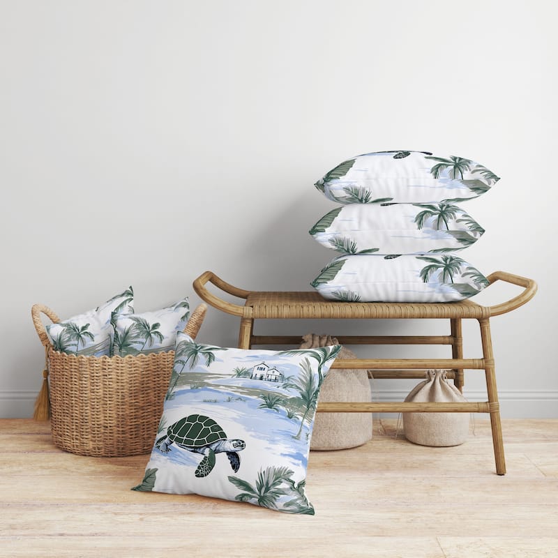 Sandy Shores Turtle Faux Suede Reversible Throw Pillow Green and Blue