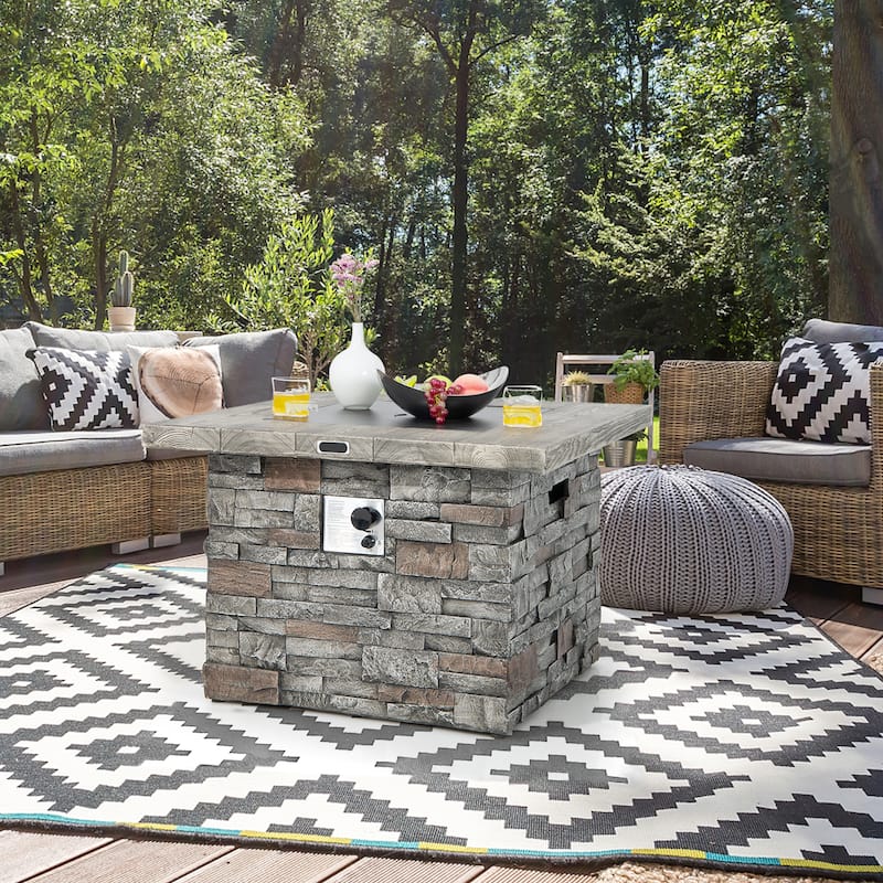 Costway 34.5'' Square Propane Gas Fire Pit Table Faux Stone w/ Lava - See Details