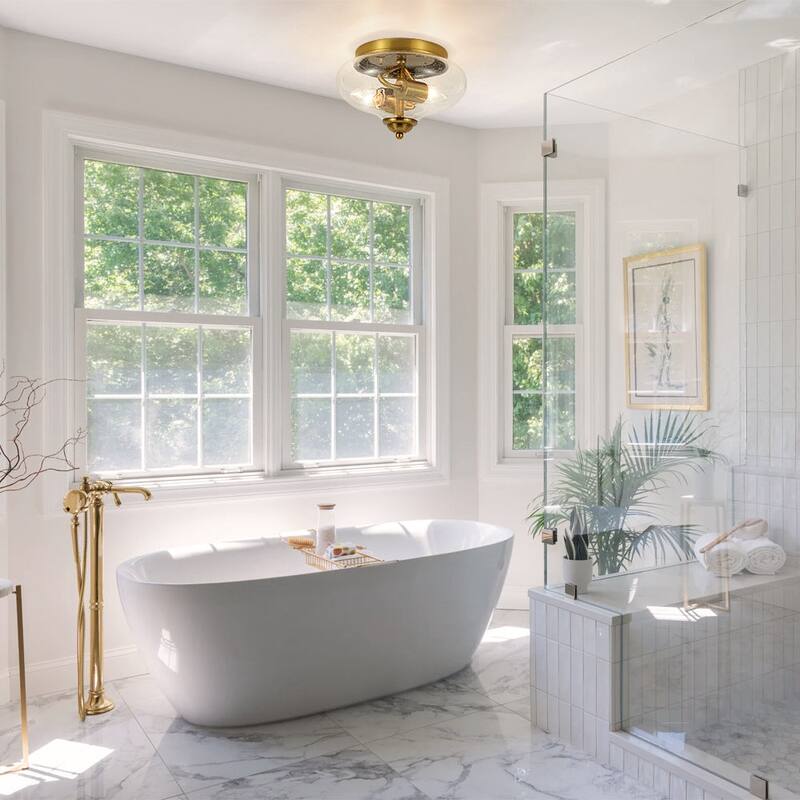 Modern Farmhouse Clear Seeded Glass Round Flush Mount 9.8in