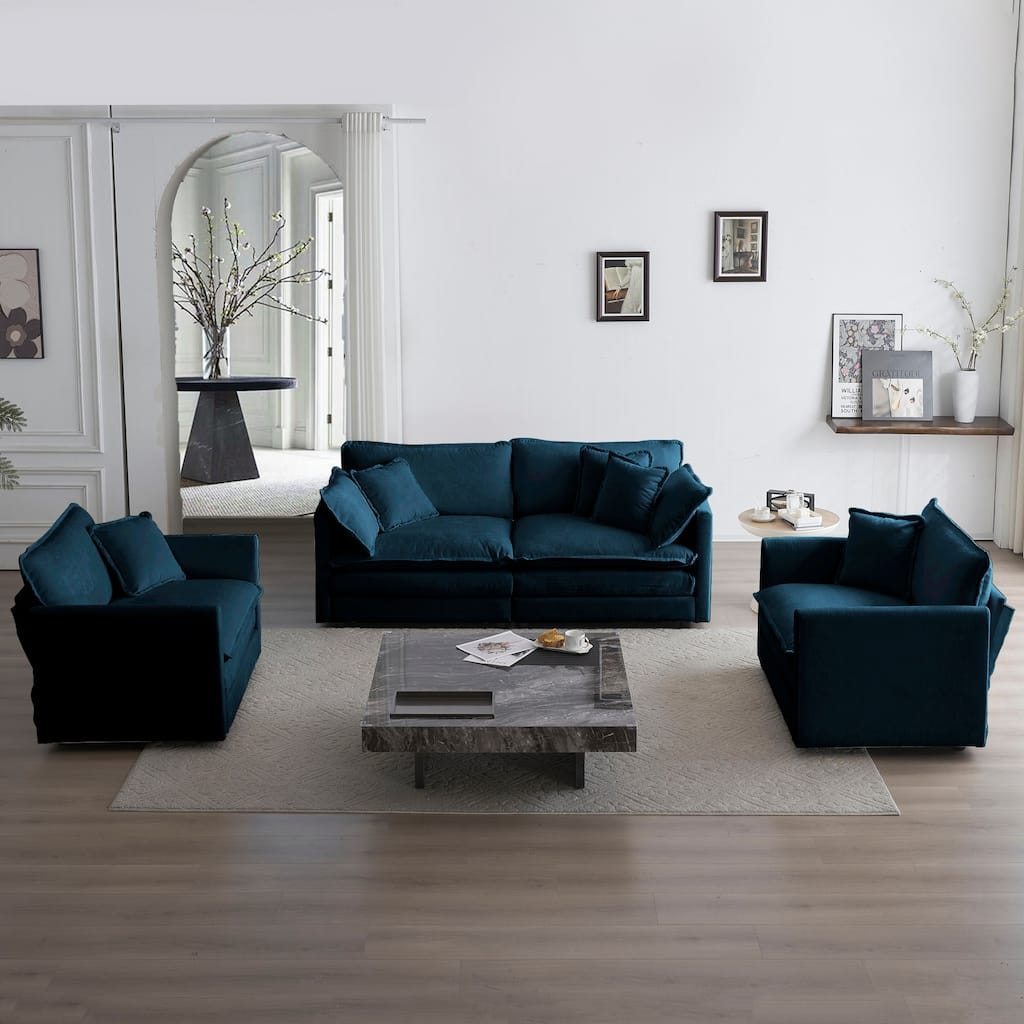 4-Seat Chenille Sofa Set with 2 Armchairs & 2-Seater