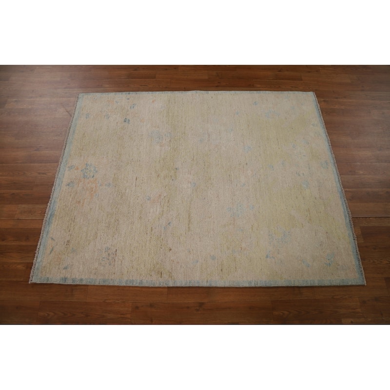 Muted Geometric Art Deco Oriental Area Rug Hand-knotted Wool Carpet - 3'10" x 4'11"