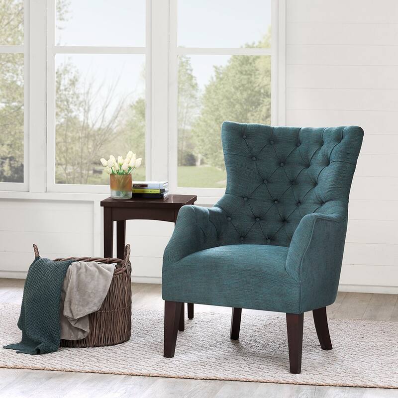 Hannah Modern Button Tufted Wingback Chair - Dark Green