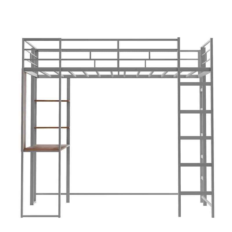 Merax Metal Twin Size Loft Bed with Desk, Shelves
