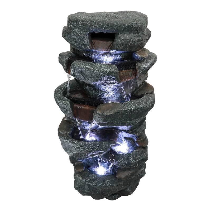 6-Tier Cascading Rock Water Fountain Outdoor Garden Waterfall w/Lights
